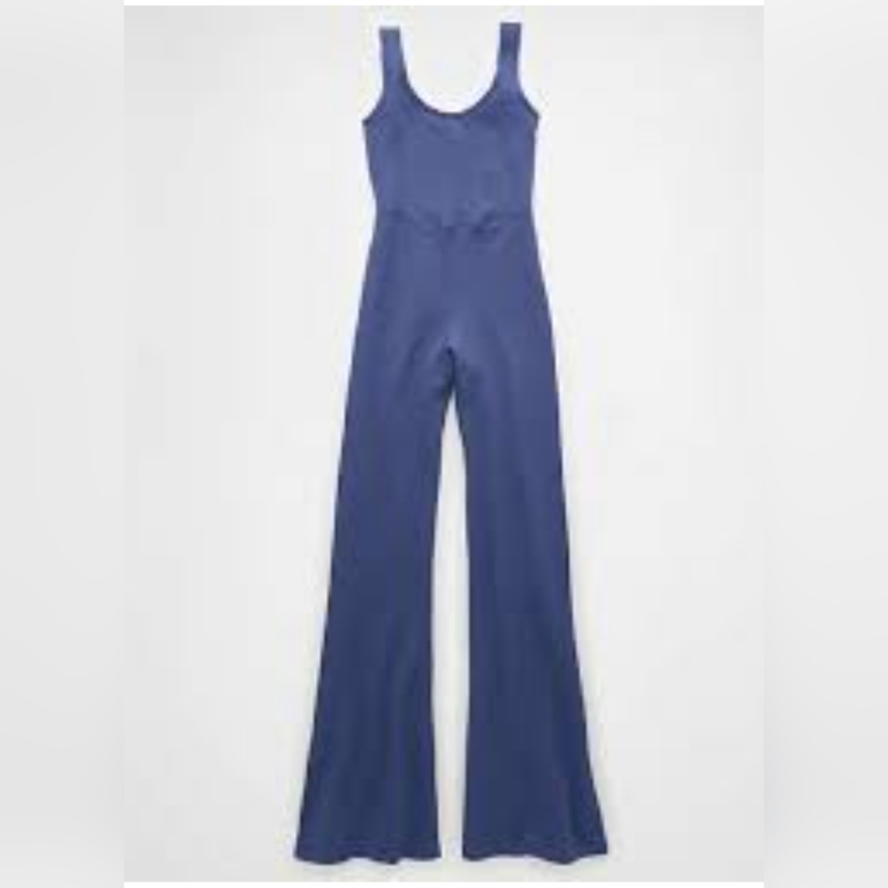 American Eagle Outfitters Blue Scoop Neck Flared Jumpsuit